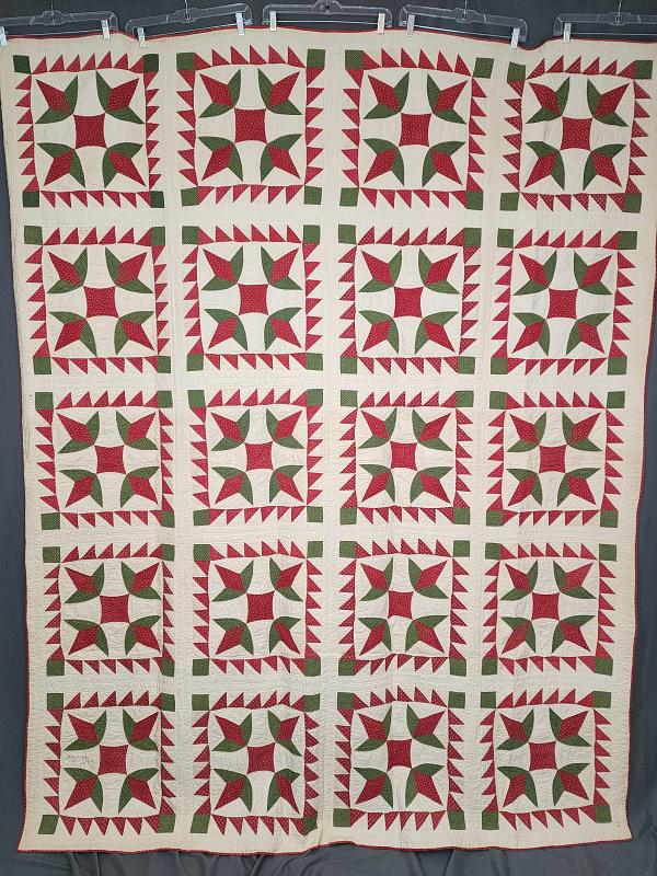Antique 1851 Red and Green Turkey Tracks Quilt (1 of 8)