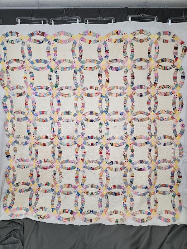 Vintage c1950 Double Wedding Ring Quilt - Unfinished (1 of 11)
