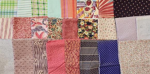 10 lbs Quilt Fabric 1990-2010 - Pinks and more: 10 lbs Quilt Fabric 1990-2010. Includes 24 mostly quilt fabric pieces, some home decor weight, mostly pastels, in solids, calicos, stripes, ticking, tropicals, woven plaids, abstracts, and florals by 