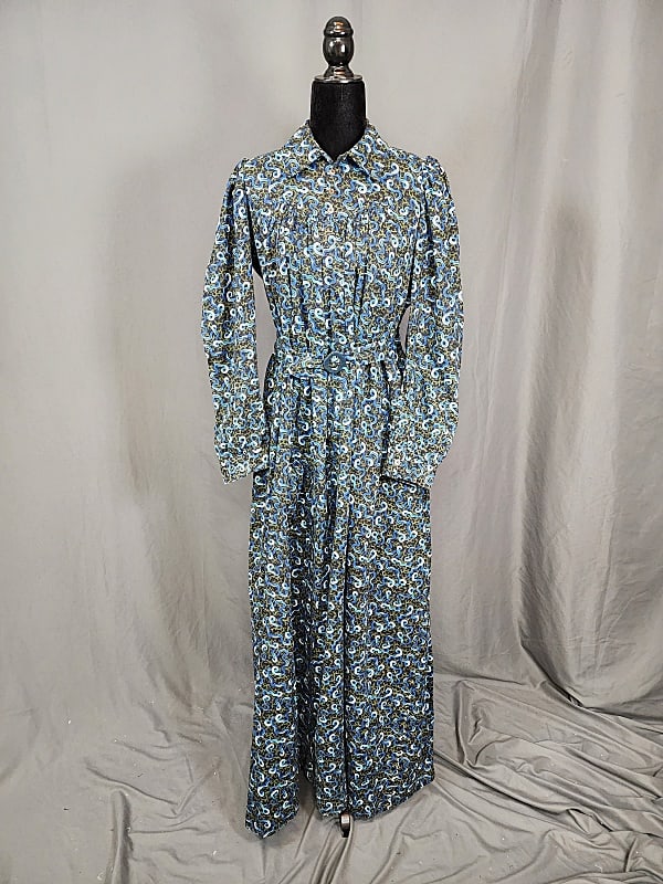 Antique c1890 Cotton Wrapper Dress - Blue (1 of 13)