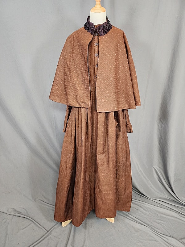 Antique 19th Century Brown Wool Dress, Cape (1 of 12)