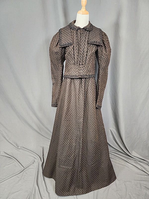 Antique 19th Century Brown Woven Wool 2 Pc Dress (1 of 11)