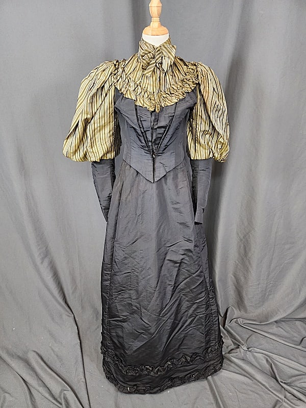 Antique 19th Century Black Silk 2 Pc Dress - Stripe (1 of 12)