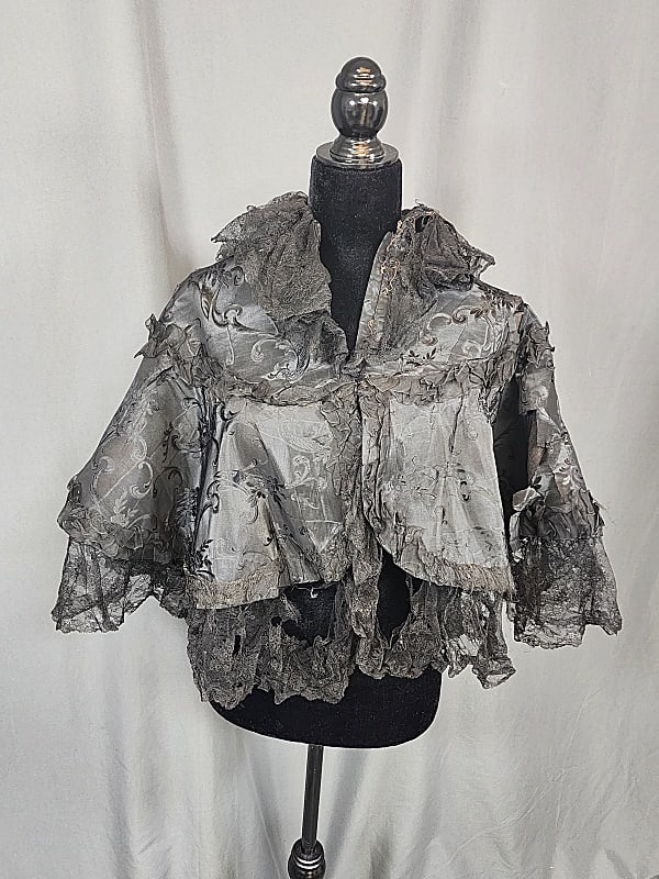 Antique Victorian Silk Cape with Jet Butterfly (1 of 9)