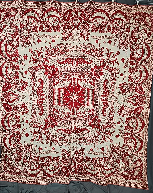 Antique 19th Century Woven Jacquard Coverlet-Birds (1 of 13)