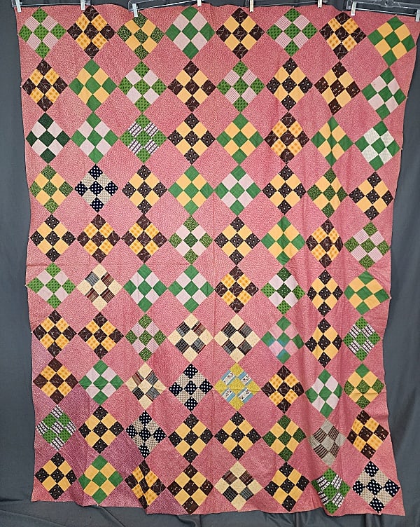 Antique c1860 On Point 9 Patch Quilt Top (1 of 10)