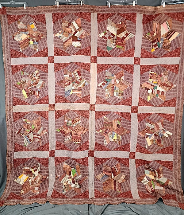 Antique c1880 Contained Crazy Pieced Stars Quilt (1 of 13)