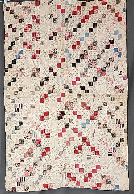 Antique c1890 4 Patch Tied Crib Quilt (1 of 8)