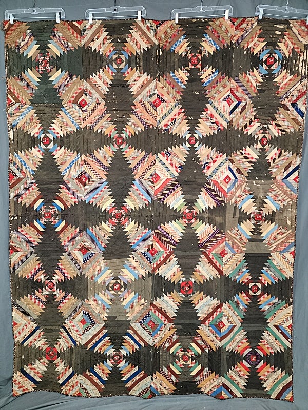 Antique c1870 Wool Pineapple Tied Quilt (1 of 11)