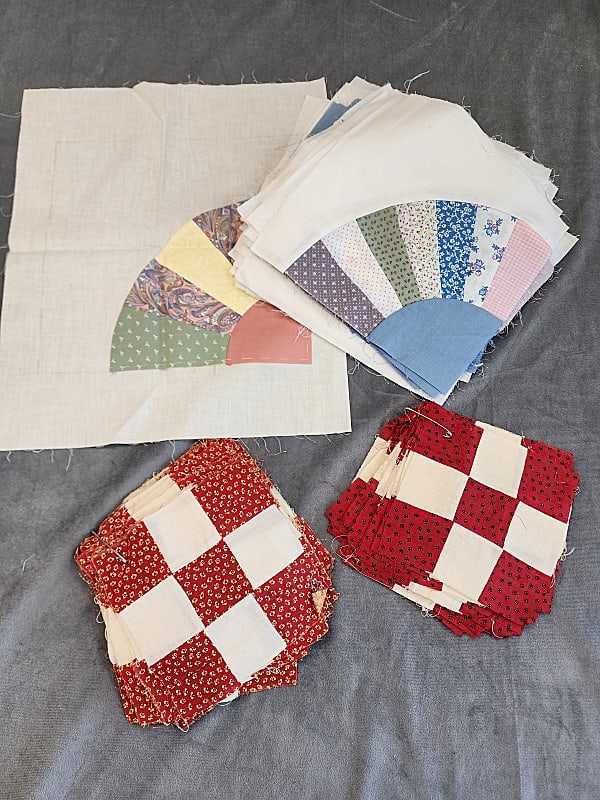Antique 9 Patch Quilt Blocks with c1970 Fans (1 of 10)