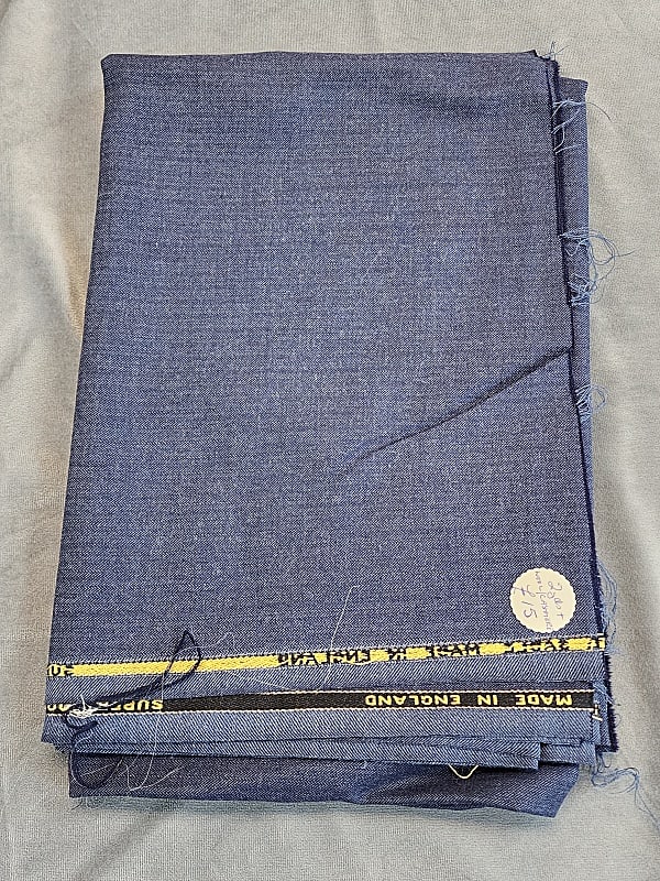 Vintage Wool Cashmere Sable Fabric - England: Vintage Navy blue super 100s wool Cashmere sable made in England measuring 61 inches wide by 2 yards 8 inches. It is in very good condition. Has a lovely hand and information is woven into the selvage