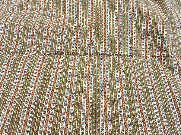 18 Yards Vintage Bristol by Stauffer Fabric: Vintage Bristol by Stauffer Cotton home decor weight Fabric In 3 pieces, measuring 48 inches wide by 15 yards and 2 pieces at 1.5 yards . Green, beige, blue, and gold stripes with tiny floral print. I