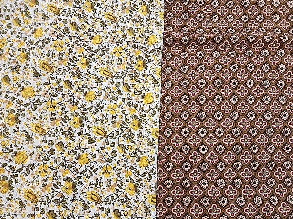 2 Vintage Schumacher Home Decor Fabrics: 2 Vintage Schumacher Home Decor Cotton Fabrics. Includes off white with yellow flowers and olive green leaves measuring 55" x 4.5 yards. This fabric is an approved reproduction screenprint Schumacher 