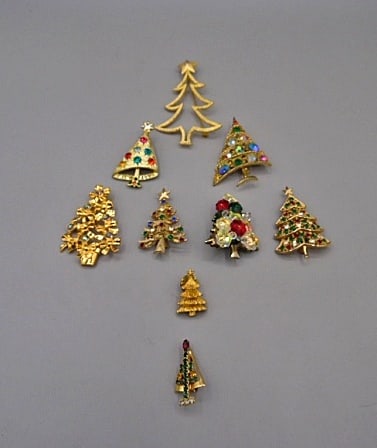 Group of 9 Vintage Christmas Tree Pins-Weiss, MYLU, More (1 of 13)