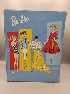 Vintage 1961 Blue Barbie Ponytail Case With Clothing: Vintage 1961 Blue Ponytail Barbie Case With Clothing Includes several outfits including jackets, an American Airlines stewardess uniform, nurse uniform, tennis outfit, wedding dress with veil, pink ni