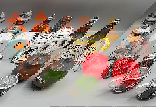 Vintage Salt and Pepper Shakers-Novelty Porcelain: Vintage Salt and Pepper Shakers-Novelty Porcelain. Group includes 9 pairs & 1 single of novelty porcelain S&P shakers, all but one set is glass ranging in size from 1.75"-5". Orange pot belly stoves,