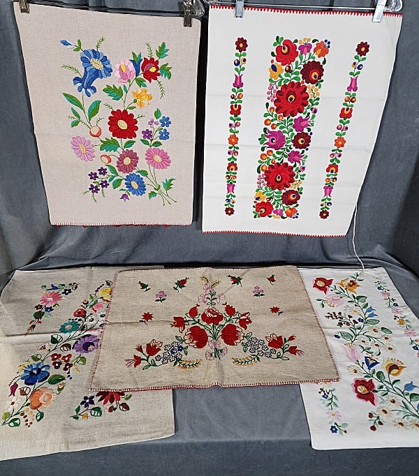 5 Vintage Hungarian Pillow Covers Light Ground (1 of 16)