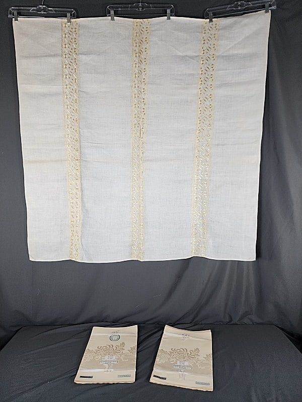 3 Vintage Tablecloths - Yellow Damask, Embroidery (1 of 8)