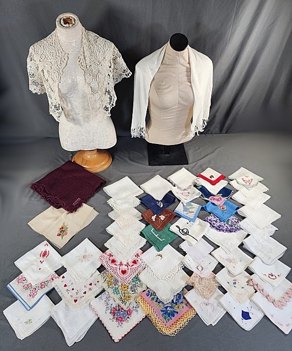 48 Vintage Handkerchiefs, Lace Bertha, more (1 of 19)