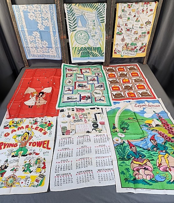 9 Vintage Printed Linen Towels - MCM (1 of 12)