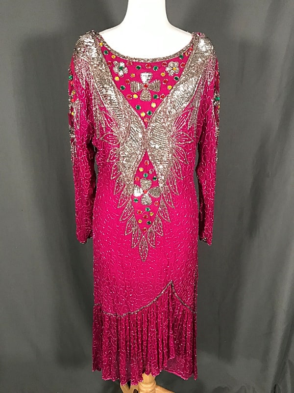 Ladies Fully Beaded Fuschia Dress c1980-Moonlite (1 of 13)