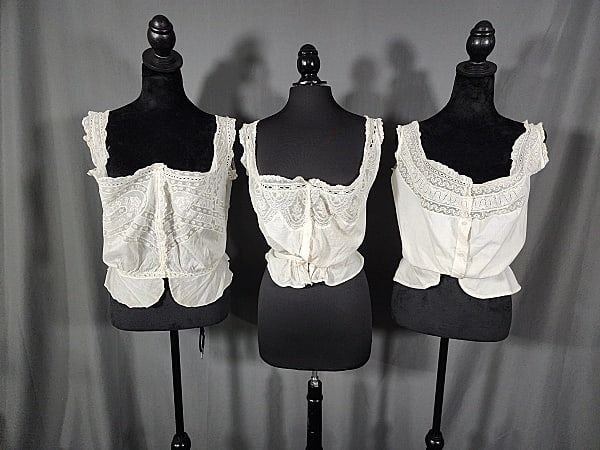 Group of 3 Antique Victorian Fine Cotton Corset Covers c1880 (1 of 12)