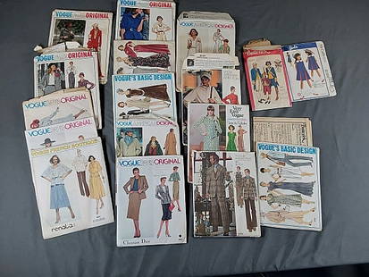 Group of 17 Vintage Patterns: Group of 17 vintage patterns c1980s from Vogue, French Boutique, Vogue Paris Original (Givenchy, Christian Dior, Chloe, Yves St Laurent, Pierre Balmain, Pierre Cardin), Vogue American Design, Vogue Ba