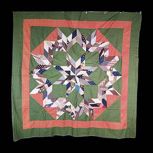 Antique c1880 Broken Star Variation Quilt Top: Antique c1880 Broken Star Variation Quilt Top Measuring 75x85 inches. The center star is about 28 inches wide with a 57" pieced broken frame surrounding it. There is a 4 inch wide inner red print bord