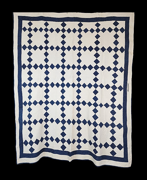 Antique c1910 Indigo and White 9 Patch Quilt (1 of 13)