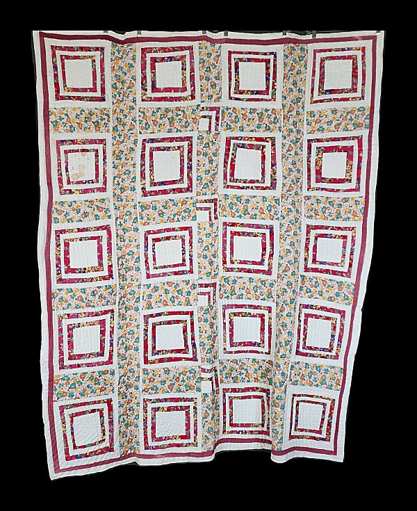 Vintage c1940 Log Cabin Concentric Square Quilt (1 of 11)