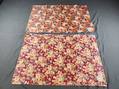 6 Antique c1900 Loose French Fabric Samples W: Includes 2 sets of 3 c1900 French Fabric Satin Couverture samples of Roses in different colorways. They are not attached and paper covers are missing. The samples measure about 18x28". In good