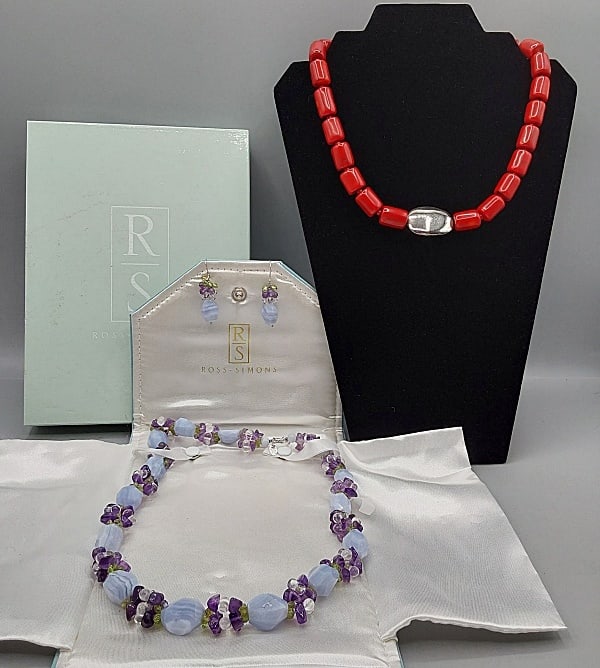 Semi Precious Stone and Sterling Necklaces - Scott Simons and More: Pair Of Natural Semi Precious Stone and sterling Necklaces. Scott Simons and More. The pair includes a beautiful earrings and necklace set by Scott Simons featuring a combination of large faceted blue