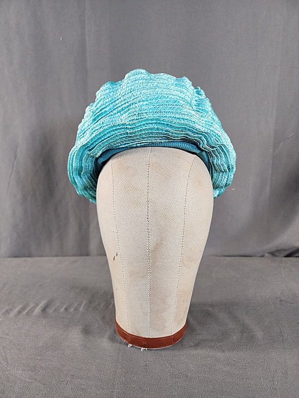 Vintage c1960 Ruffled Turquoise Bucket Hat by Christian Dior (1 of 9)