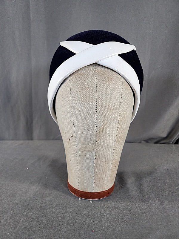 Vintage c1960 Navy Blue Velvet Domed Hat by Ruby Art (1 of 7)
