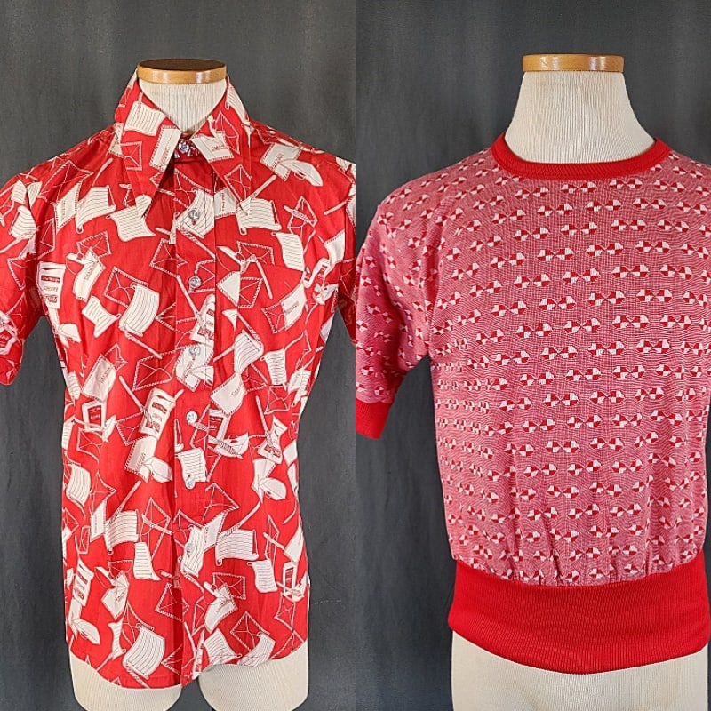 2 Vintage c1970 Mens Red Shirts (1 of 16)