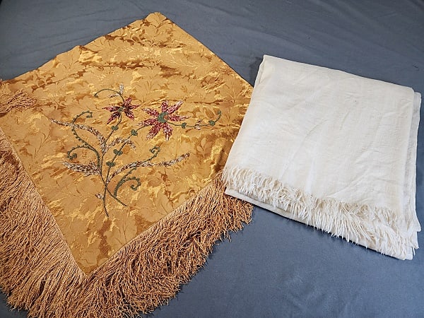 Antique Fine Wool Shawl and Damask Shawl (1 of 14)
