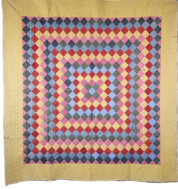 Antique c1900 Trip Around the World Quilt - Bars Back (1 of 9)