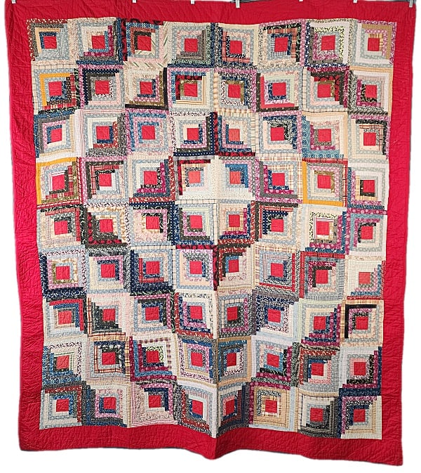 Antique c1900 Log Cabin Quilt (1 of 9)