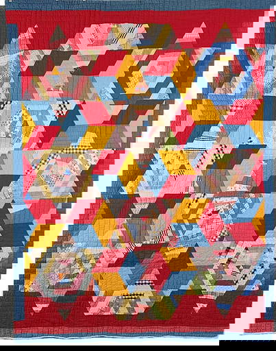 C1940 String Star Quilt In Tumbling Blocks