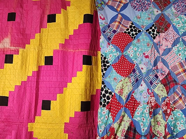 2 c1950 Quilt Tops: Log Cabin, Whispering Leaves (1 of 18)