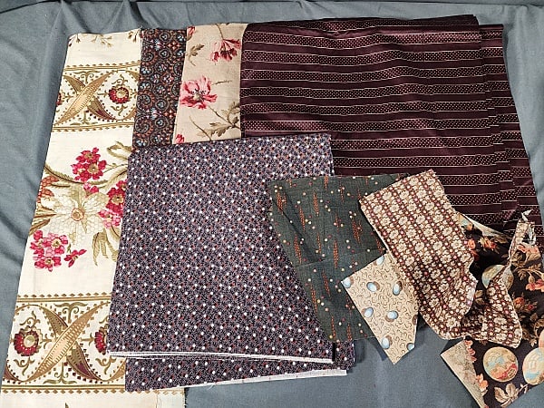 Group of Antique Printed Fabric - Cotton and Sateen (1 of 14)