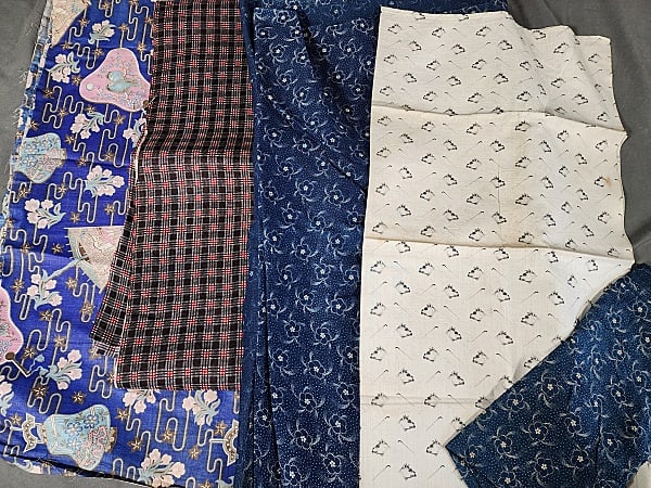 Group of Antique Printed Fabric - Black and Blue (1 of 15)