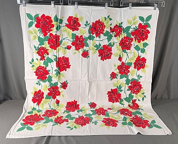 Vintage Printed Cotton Tablecloth - Red Roses (1 of 4)