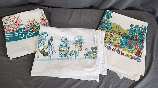 3 Vintage Printed Tablecloths With Aqua-Flowers and Kitchen (1 of 13)