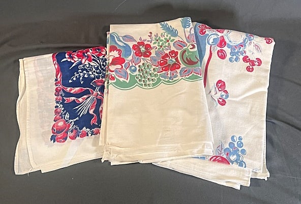3 Vintage Printed Tablecloths - Cherries & Floral (1 of 16)