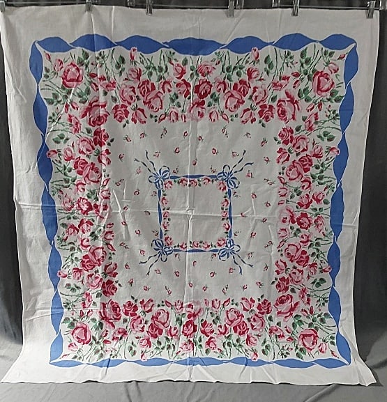 Vintage Printed Tablecloth-Roses With Ribbons (1 of 3)