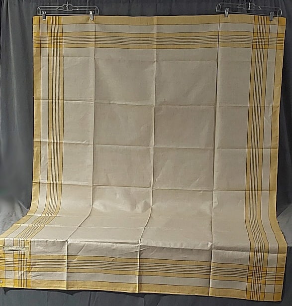 Vintage Woven Linen Tablecloth - Yellow Plaid: Vintage Woven Tablecloth - Plaid. Vintage woven yellow plaid tablecloth by Rosewillow Household Linens, linen, 66" x 104", very good condition. From the estate of Sharon Stark, noted Pennsylvania text