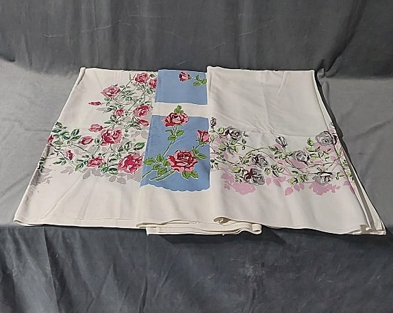3 Vintage Printed Tablecloths-Rosy Borders (1 of 17)