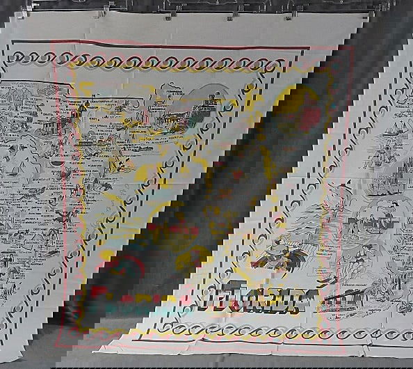 Vintage Souvenir Printed Tablecloth - Florida: Vintage Souvenir Printed Tablecloth - Florida, 46" x 54", cotton, good condition with fading and spots. From the estate of Sharon Stark, noted Pennsylvania textile dealer and award winning author. In