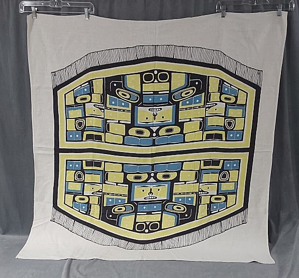 Vintage Printed Tablecloth - Pacific Northwest Motif: Vintage Printed Tablecloth - Pacific Northwest Motif, linen, 48" x 50", good condition with no issues noted. From the estate of Sharon Stark, noted Pennsylvania textile dealer and award winning author